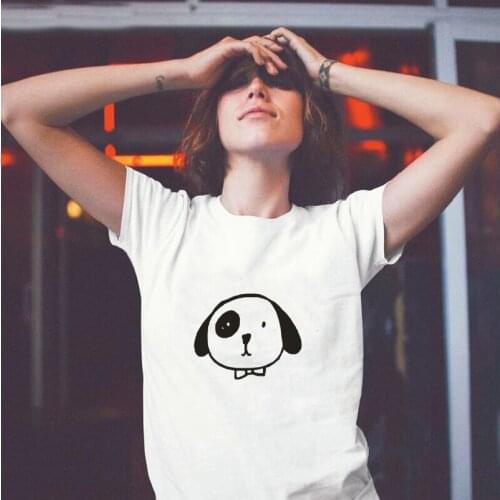 Harajuku Cotton Womens T-shirt Cute Dog Printing Short Sleeve Summer Tops Street Plus Size 0-Neck Casual T-shirts Camiseta Muje