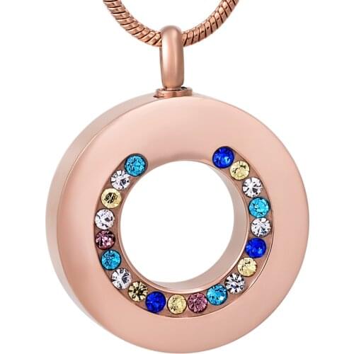 IJD8195 Stainless Steel Crystal Coaxial Circle Cremation Memorial Necklace for Ashes Urn Keepsake Souvenir Pendant Jewelry