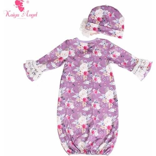 Kaiya Angel Hot Sales Long Sleeve Ruffled Toddler Gown Grils Spring Autumn Boutique Outfits Newborn Baby Floral Sleeping Bag