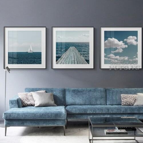 Nordic Blue Sky Sea Lighthouse Clouds Canvas Painting Posters Print HD Modern Seascape Wall Art Pictures For Living Room Bedroom