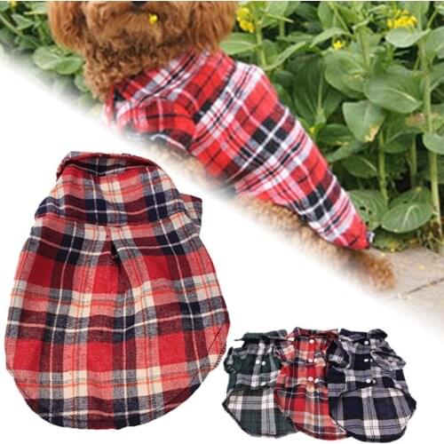 Plaid Pet Shirt Front Snap Button Short Sleeves Tops Classic Design Costume for Cat and Dog jlrr