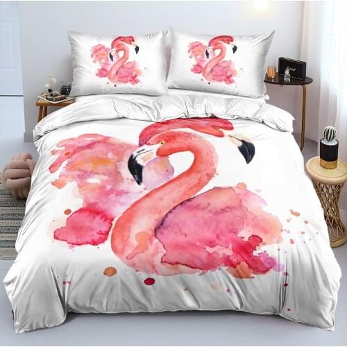 3D Custom Bedclothes Comforter Cases Sets Duvet Covers White Pillow Shames Set Full King Queen Double Size Flamingo Beddings