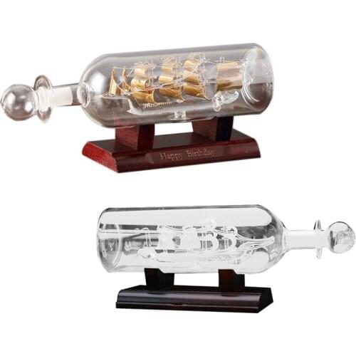 Ship in A Bottle Glass Boat Wood Base Decorative Ornaments Room Vintage Home Decor Decoration Accessories