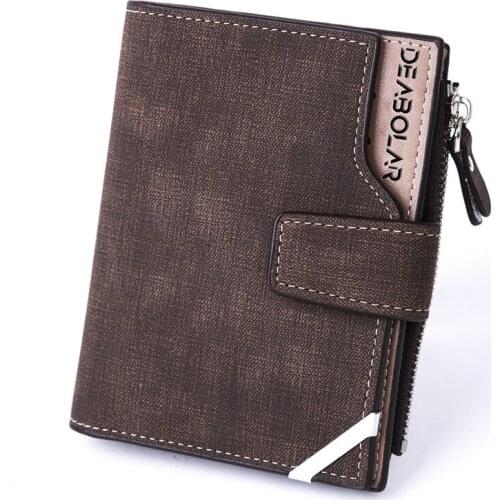 New Korean casual mens wallet Short vertical locomotive British casual multi-function card bag zipper buckle triangle folding