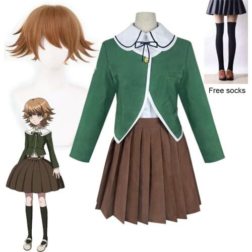 Anime Kuma Chihiro Fujisaki Cosplay Costume Danganronpa Fujisaki Cosplay Wig Womens JK Uniforms Suit Halloween Carnival Costume