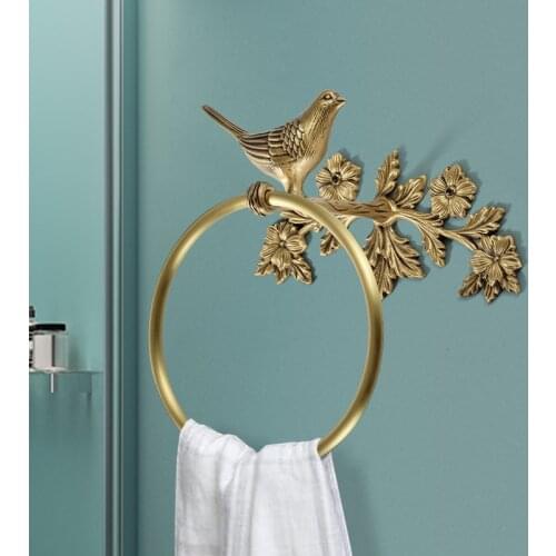 European Style Brass Bird Branch Towel Rack Bathroom Toilet Towel Bar Luxury Metal Animal Wall Hanging Pendant Home Decoration