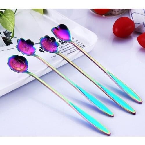1pc Rainbow Flower Ice Spoon Sugar Spoon Tea Coffee Spoon Stir Bar Spoon Kitchen Gadget Stainless Steel Tableware
