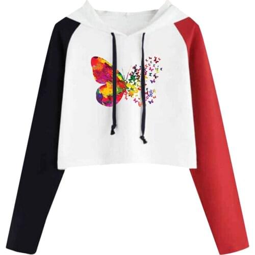 Fashion Womens Long Sleeve Hoodie Pullover Cute Print Colorblock Sweatshirt Blouse Tops Autumn Girl All-match Sweater Hoodie F