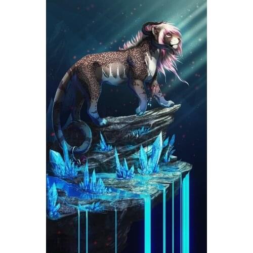 5D DIY Poured Glue Diamond Painting Kits Scalloped Edge Cool Animals Horned lion White Tiger Wolf Hyena Wall Decor Unique Gift