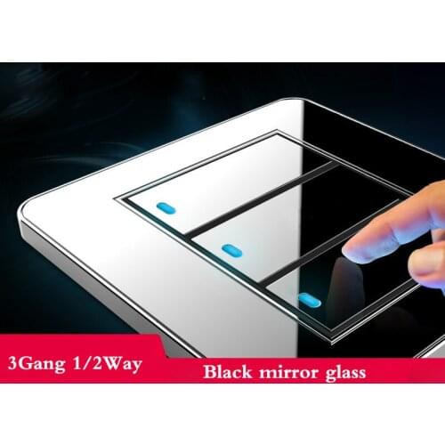 Tap the switch at any point Type 86 Black Mirror Glass 3Gang 1Way 2Way Wall Switch Panel with led fluorescent