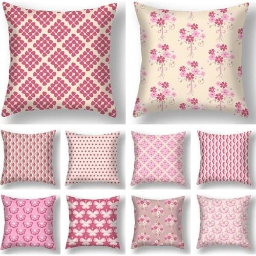 New Flower Pink Cushion Cover Square Sofa Car Throw Pillowcase Cotton polyester Pillow Case Home Decoratio 45x45cm 1PC