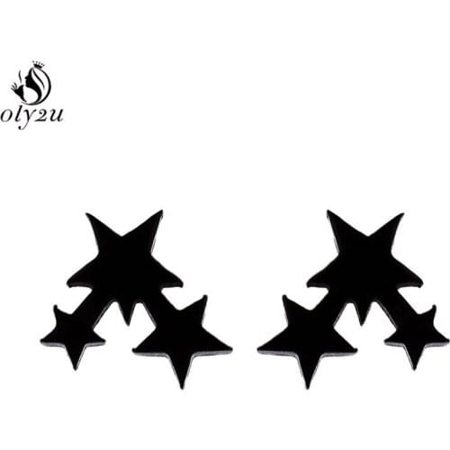 Oly2u New 3 Star Earrings Lovely Black Stainless Steel Stud Earrings for Women Girls Korean Jewelry Earing Accessories Brincos