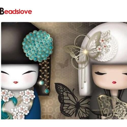 New Arrival DIY Square round Diamond Painting Japanese Kimono doll Diamond Embroidery Complete Kit Home Decor Accessories