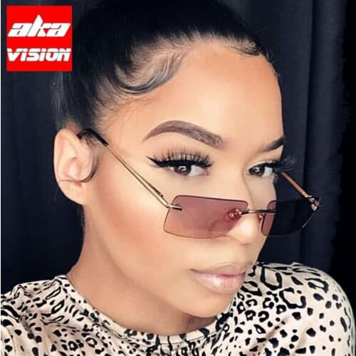 AKA VISION Rectangle Rimless Sunglasses Women 2021 Luxury Eyewear for Women/Men Vintage Glasses Women Mirror Gafas De Sol Mujer
