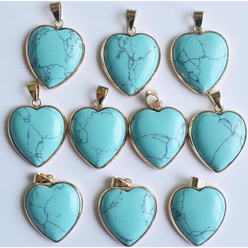 Wholesale 10pcs/lot 2020 New good quality stone gold side heart pendants 25mm for jewelry making free shipping