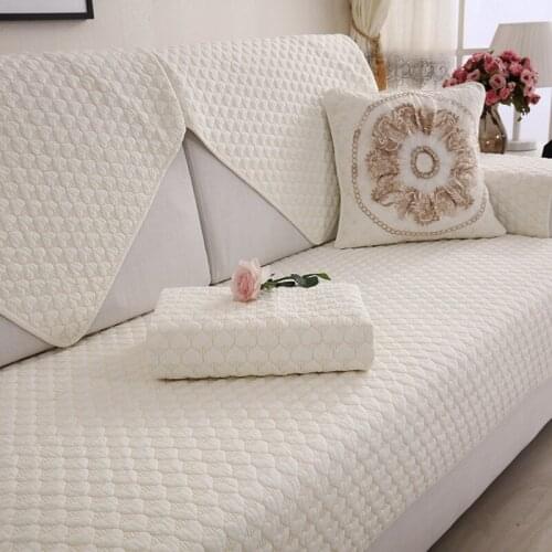 Quilted Cotton Sofa Cover Cushion Beige Green Modern Simple Leather Sofa Cushion Towel Cover Four Season Sectional Sofa Cover