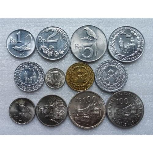 Indonesia 1970-1979 1-100 Rupiah Full Set 12 Pieces Genuine Coins Real Original Coin