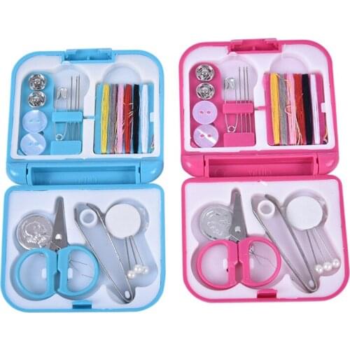 1 Box Portable Travel Sewing Set Kits Storage Box Needle Threads Scissor Thimble Buttons Pins Home Sewing Accessories