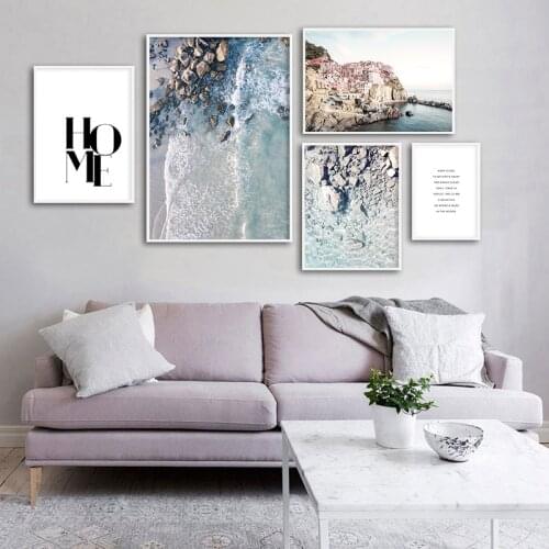 Marina Coastal Building Ocean Seascape Poster Summer Beach Landscape Print Canvas Painting Modern Wall Art Picture Home Decor