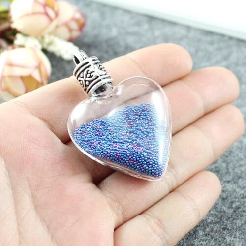 2PCS 36X34MM Clear Glass Heart Bottle with metal Caps Glass vials pendants DIY glass globes Diy Jewelry Finding