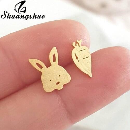Shuangshuo Punk Cute Bunny Rabbit Carrot Stud Earrings for Women Earrings Cartoon Animal Earrings Gifts Girl Kids Bijoux