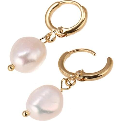 Korean Trendy Freshwater Pearls Elegant Hoop Earrings Copper Brand Minimalist Fine Stylish Female Pulseras Mujer Moda