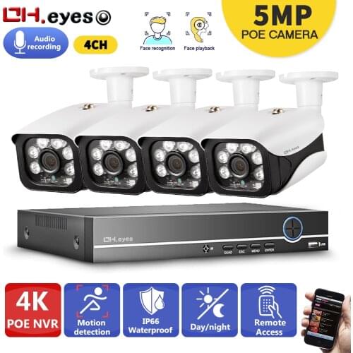 OH.Eyes 4CH 4K Ultra HD POE Network Video Security System 8MP H.265+ NVR With 4pcs 5MP Weatherproof IP Camera CCTV Security Kit