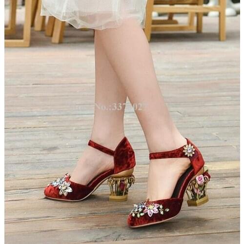 New Flower Decor Heel Pumps Shoes Woman String Bead Crystal Wedding Shoes Lady Birdcage Heel Single Shoes Dropship
