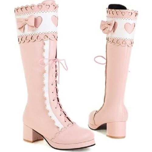 Shoes lolita shoes women Japanese Style Mary Jane Shoes Women Vintage Girls High Mixed Colors Butterfly-knot plush size 30-44