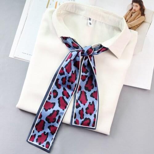 Women leopard printed handle bag wrist hair ribbon headbands femme thin neckerchief skinny long twill silk small scarf