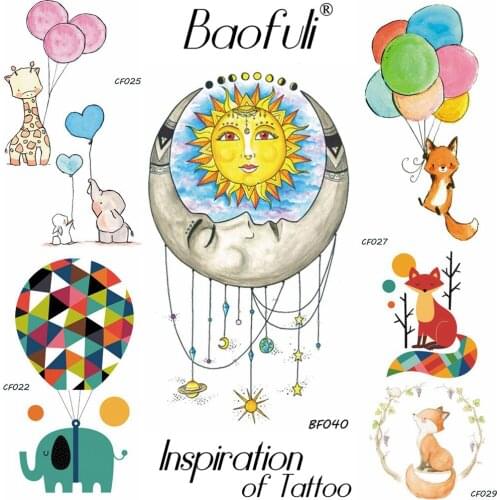 BAOFULI Female Cartoon Temporary Tattoo Stickers Round Stars Sun God Crescent Water Transfer Tatoos Body Arm Fake Jewelry Tattoo