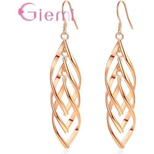 925 Silver Spiral Pendant Waterdrop Earrings Jewelry Women Multilayer Hollow Metal Leaves Long Tassel Dangle Hooks Earring