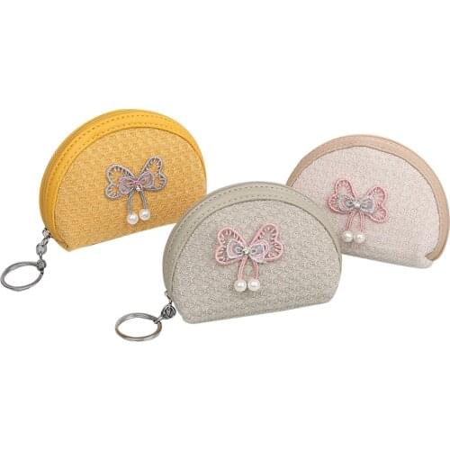 Women Girls Embroidered Floral Pearl Coin Purse Cute Bow Wallet Casual Change Cash Pouch Party Favors Portable Storage Bags