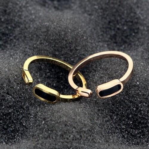 Fashion Stainless Steel Hollow Love Black Double Oval Open Rings Women Rose Gold Color Party Wedding Gift