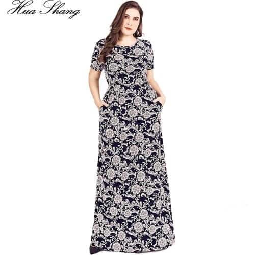 Plus Size Dresses For Women 4xl 5xl 6xl Summer Short Sleeve Floral Print Vintage Boho Dress Pocket Floor Length Long Party Dress