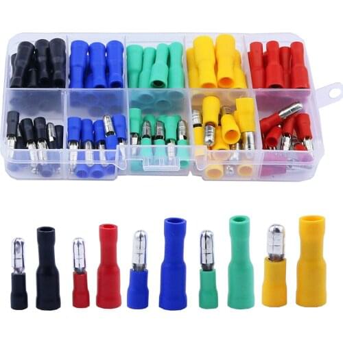 100pcs/set 5 colors 16~14AWG Male Female Bullet Connector Crimp Terminals Wiring