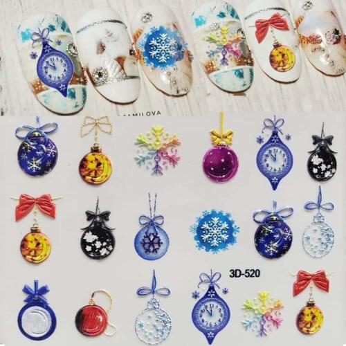 3D Acrylic Engraved Exquisite Alarm Clock Kitten Snowflakes Nail Sticker Embossed Water Decals Empaistic Nail Water Slide Decal