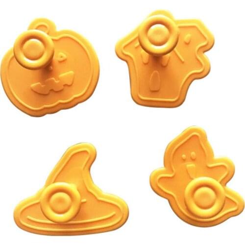 Halloween Pumpkin Ghost Theme Cookie Cutter 4Pcs/set Plunger Fondant Cake Chocolate Cookie Mold Plastic Halloween Cookie Tools