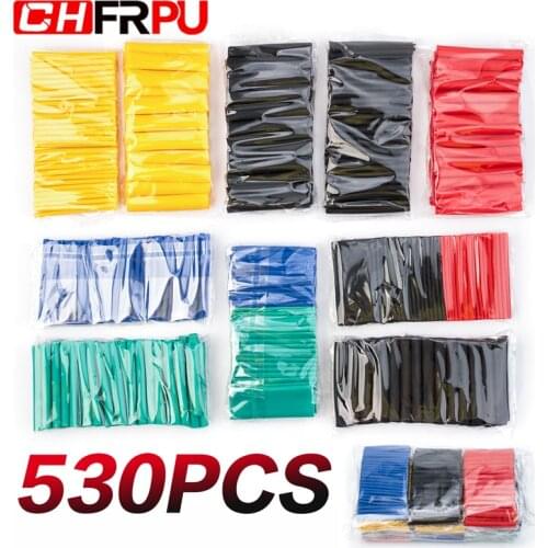 530 pcs/bag heat shrinkable tube kit shrink various polyolefin insulation sleeve heat shrinkable tube wire and cable 8 size 2: 1