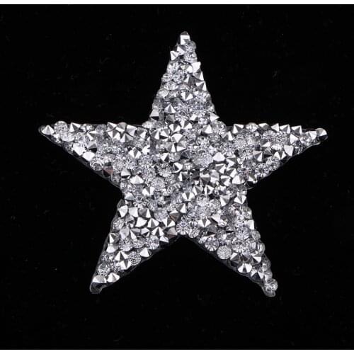 6Pcs Silver Fabric Glitter 50mm Stars Iron-On Fabric Transfer