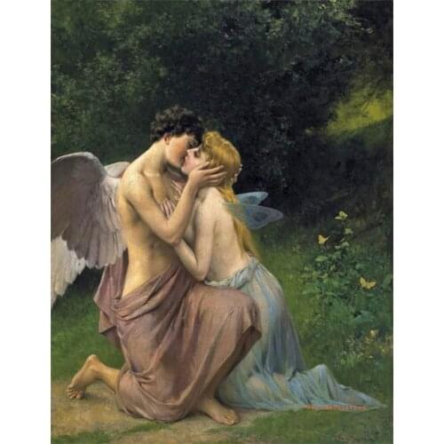 Free shipping classical nude art angel kiss oil painting canvas prints printed on canvas home wall decoration picture