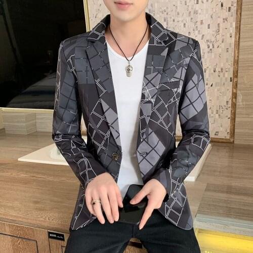 Hot Sale Spring Autumn Plaid Blazer Men Clothing 2021 Simple All Match Slim Fit Business Casual Suit Jackets Streetwear 3XL-M