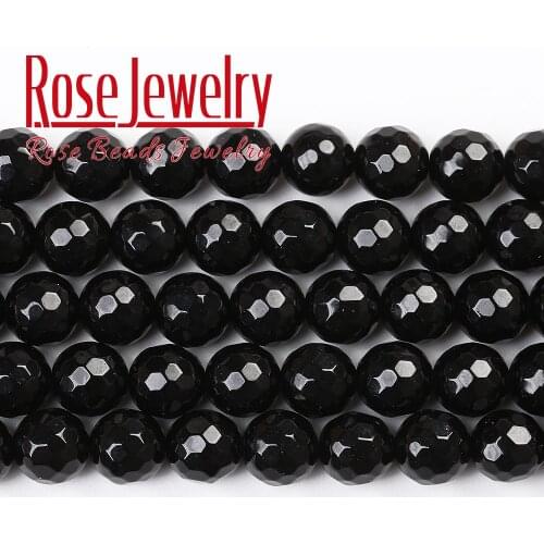 Natural Faceted Black Agates Onyx Stone Beads Round Loose Spacer Beads For Jewelry Making DIY Bracelet 15'' Strand 4/6/8/10/12mm