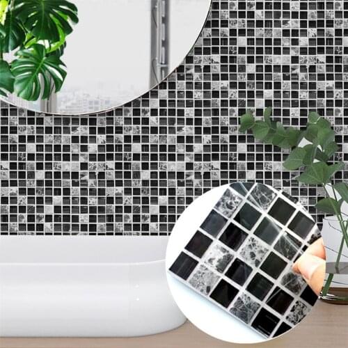 5PCS 20x20cm Black Mosaic Tile Stickers Self-adhesive Wallpaper For Bathroom Kitchen Home Decoration Mural Waterproof Wall Decal