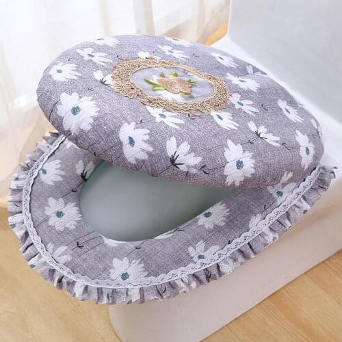 Floral Style Toilet Seat Cushion Cover Washable Toilet Ring Pad Warm Soft Four Seasons Toilet Seat Case Accessories Bathroom