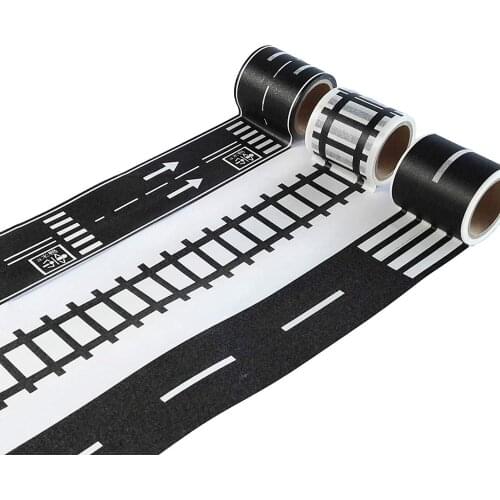 Play Road Tape for Toy Cars and Trains 3 Rolls 4.8cmx5m Straight Curve Track Traffic Signs - Kids Gifts
