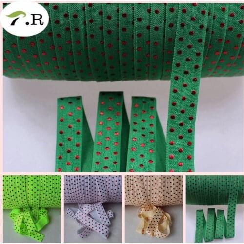 4 Colors Red Foil Polka dots fold over elastic, 5/8" red dot FOE elastics headband ties, 50 yards/lot, welcome custom
