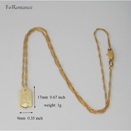 FoRomance / YELLOW GOLD GP 18" WATER WAVE NECKLACE & CARVED ON THE SURFACE GOOD LUCK DOG PLATE RECTANGLE PENDANT PLAIN THIN