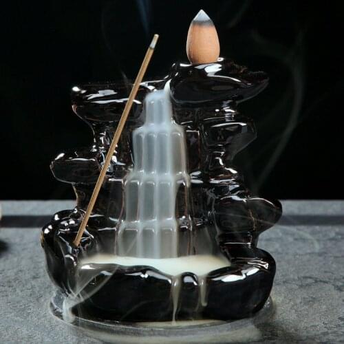 Folk Ceramic Crafts Backflow Incense Burner for Incense Sticks Holder Black Mini Cone Censer Gothic Decor Living Room Decoration