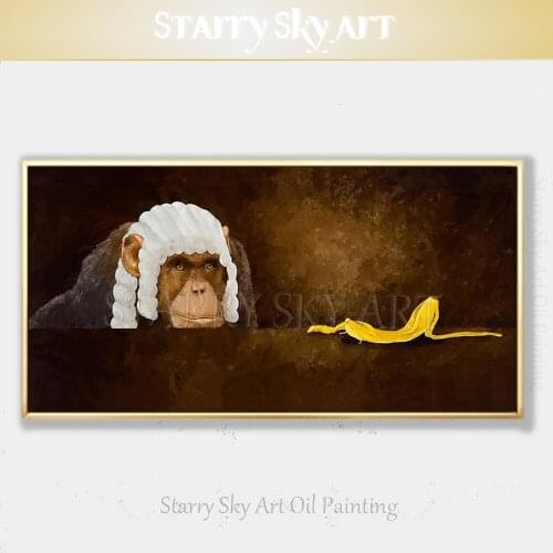 Artist Hand-painted High Quality Modern Wall Art Modern Animal Monkey Judge Oil Painting Special Funny Animal Judge Oil Painting